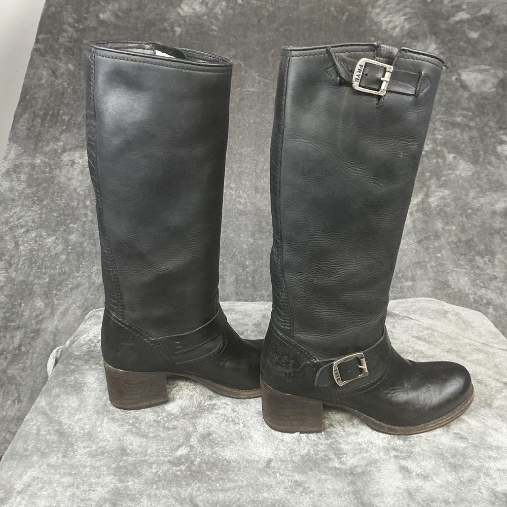 Frye Veronica Slouch Women's 7.5 Black Leather Buckle Biker Boots 3475530 - Picture 12 of 15